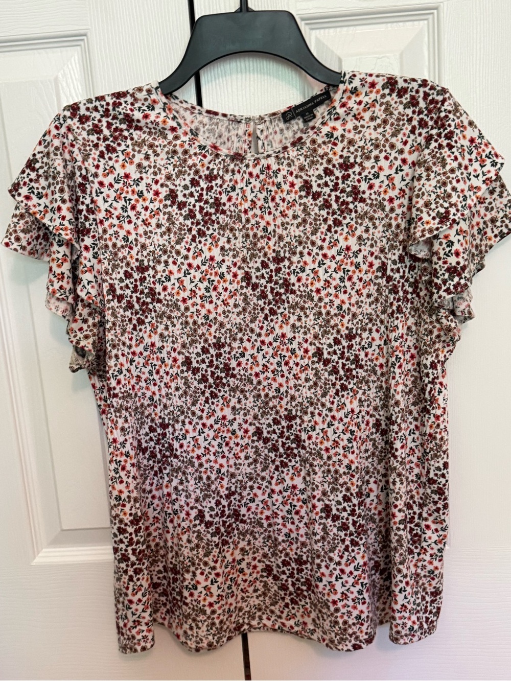 Adrianna Papell White Top with Pink and Burgundy Floral Print